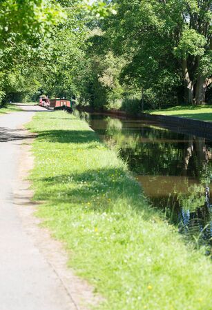 Canal boats moored on the Llangollen canalの写真素材