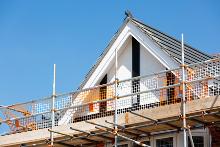 Gable end roof on new build residential propertyの写真素材