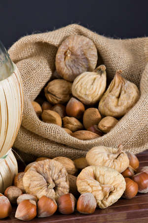 Nuts and dried figsの写真素材