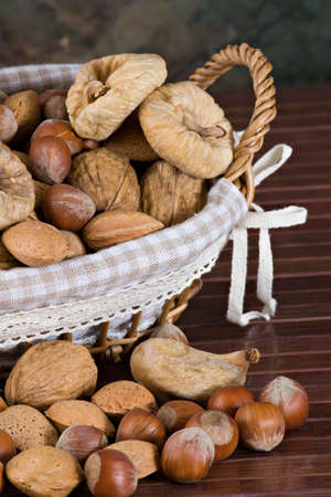 Nuts and dried figsの写真素材