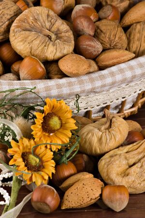 Nuts and dried figsの写真素材