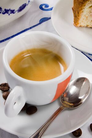 An hot espresso coffee for the traditional italian breakfastの写真素材