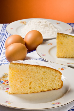 Lemon cake and required ingredients at breakfast.の写真素材