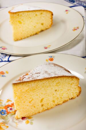 Two slices oflmon cake, a very good breakfat in the morning.の写真素材
