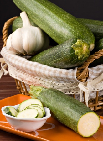 Zucchini  Cucurbita pepo  and Garlic  Allium sativum  の写真素材