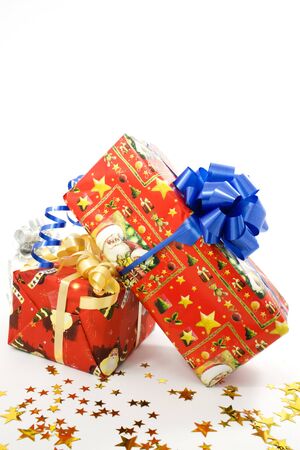 Gift box with a blue ribbon, a present for an important eventの写真素材