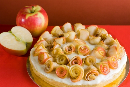 Apple cake with rosesの写真素材