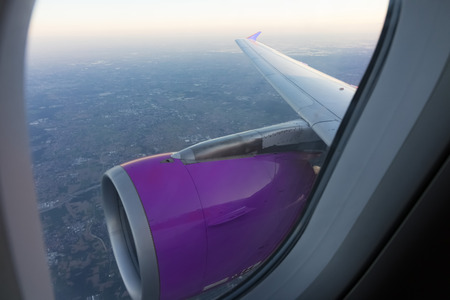 Panorama from inside airplaneの写真素材