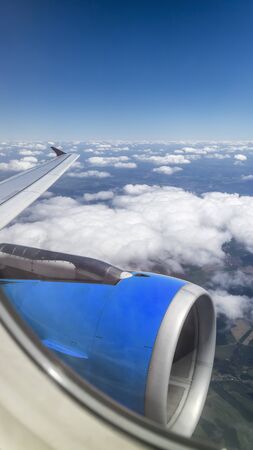 Panorama from inside airplaneの写真素材