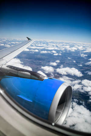 Panorama from inside airplaneの写真素材