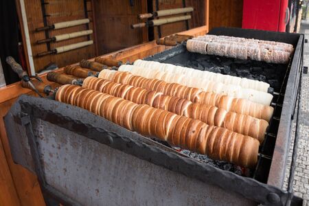 Trdelnik or Trdlo, a typical pastry from Prague. A very tasty local sweet product.の写真素材
