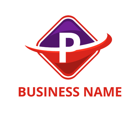 purple and red color circular square box get slice into half logo graphic design with modern clean style for technology industry company with initial type letter p on itのイラスト素材