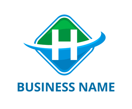 dark green and blue color circular square box get slice into half logo graphic design with modern clean style for technology industry company with initial type letter h on itのイラスト素材