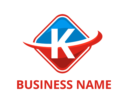 sky blue and red color circular square box get slice into half logo graphic design with modern clean style for technology industry company with initial type letter k on itのイラスト素材