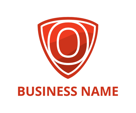 red color simple triangle shield logo graphic design with modern clean style for protection or security company with initial type letter o on itのイラスト素材