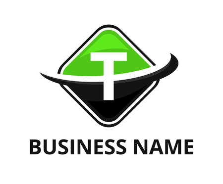 lime green and black color circular square box get slice into half logo graphic design with modern clean style for technology industry company with initial type letter t on itのイラスト素材