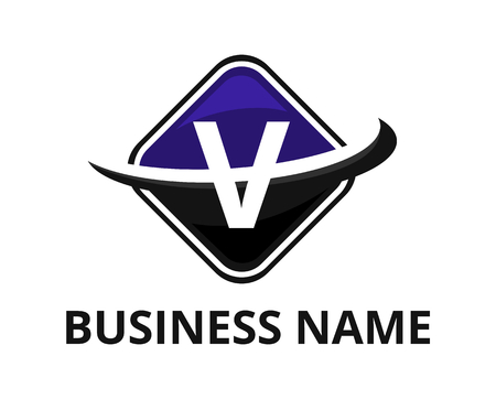 navy blue and black color circular square box get slice into half logo graphic design with modern clean style for technology industry company with initial type letter v on itのイラスト素材