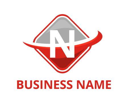 grey and red color circular square box get slice into half logo graphic design with modern clean style for technology industry company with initial type letter n on itのイラスト素材