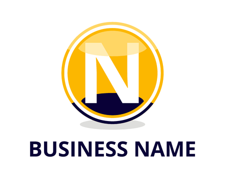 yellow and navy blue color glasses circle button web logo graphic design with modern clean style for any professional company with initial type letter n on itのイラスト素材