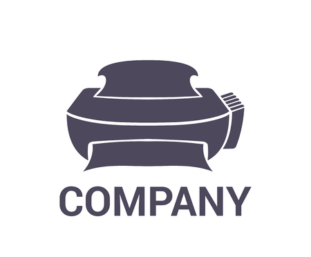 gray color printer for print on paper page document equipment computer technology flat logo design illustrationのイラスト素材