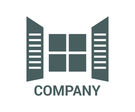 view of wood window from room house home building architecture illustration logo design in flat style gray colorのイラスト素材
