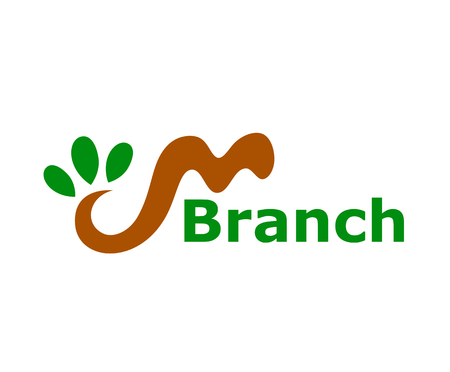 tree branch with tree leaf shape letter m alphabet word logo design inspiration idea illustrationのイラスト素材