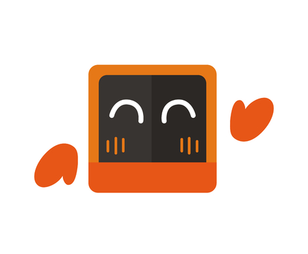 cute orange robot tech electronic future shiny factory mascot cartoon character  flat design idea illustration conceptのイラスト素材