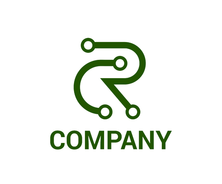 green letter r electric circuit tech engineering system industry component  logo design idea conceptのイラスト素材