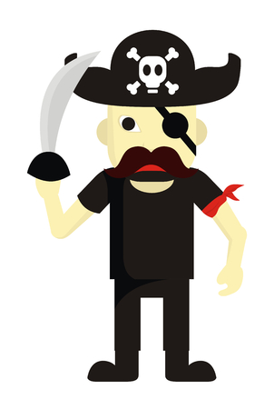cute pirate cartoon with black shirt in flat design style vector illustrationのイラスト素材
