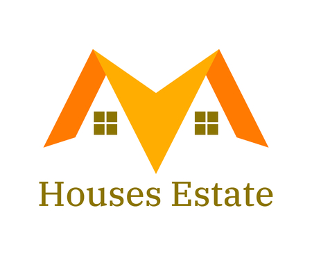 orange color roof of residential house building construction logo idea design illustrationのイラスト素材