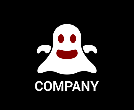 white cute spooky horror scary ghost halloween night cartoon logo design conceptのイラスト素材