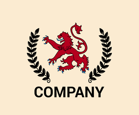 red lion leon devil flag symbol of strong royal monarch kingdom family british france vintage history style logo design idea concept illustrationのイラスト素材