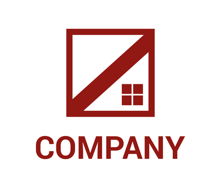 residential house logo design illustration idea with red color and square shapeのイラスト素材