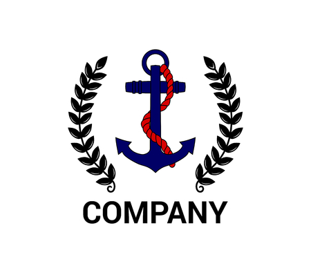 nautical blue anchor red rope marine ship heavy metal steel naval equipment logo design classic retro vintage tattoo security military symbol illustrationのイラスト素材