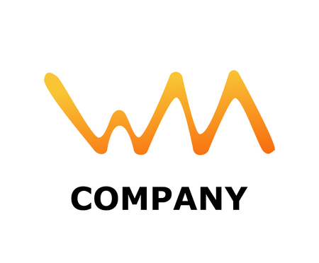 logo symbol type letter w and letter m logo design idea illustration like paper shape wm with orange colorのイラスト素材