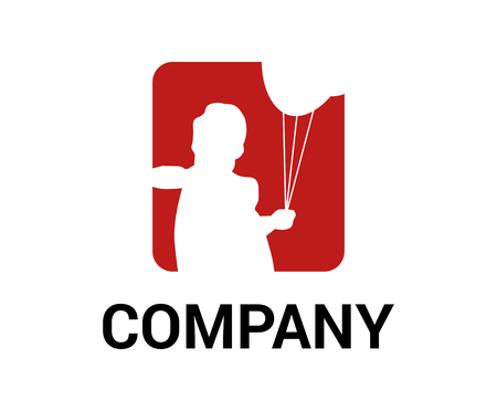 little girl hold balloon in white silhouette logo design idea concept illustrationのイラスト素材