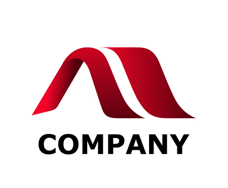 red color ribbon like paper shape type m letter alphabet logo design idea illustration conceptのイラスト素材