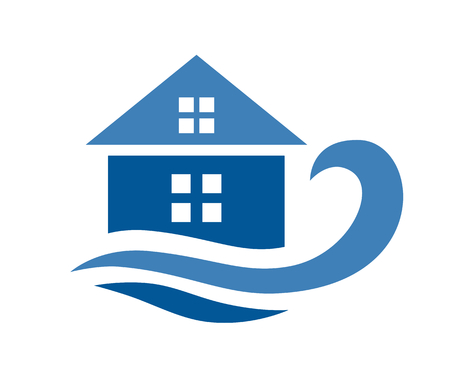 blue color logo design idea illustration for resort hotel business company on beach or bayのイラスト素材
