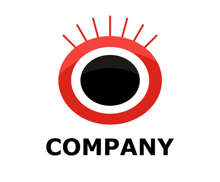 red and black color orbital icon isolated on background. Trendy Simple eye vector symbol. Oval Logo illustration. idea concept. with light shine in backgroundのイラスト素材