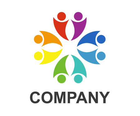 group children or people abstract silhouette logo design illustration concept for education group or community in outdoor and park for fun activityのイラスト素材