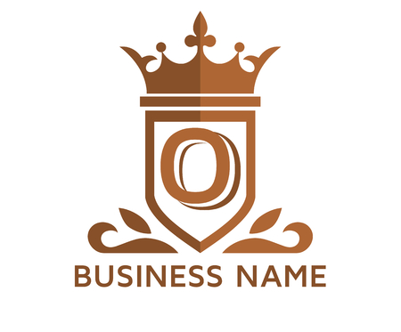 brown color beautiful simple luxury classic vintage swirl or floral shield border logo design template with initial name of business company on it type letter oのイラスト素材