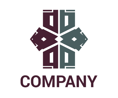 grey and purple color house building architecture construction shape geometric mark like ethnic pattern symbol sign logo concept design illustration for premium corporate construction industryのイラスト素材