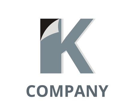 grey color abstract sticker fold paper on corner logo graphic design idea illustration with modern clean style for any professional business company with initial type letter k on itのイラスト素材