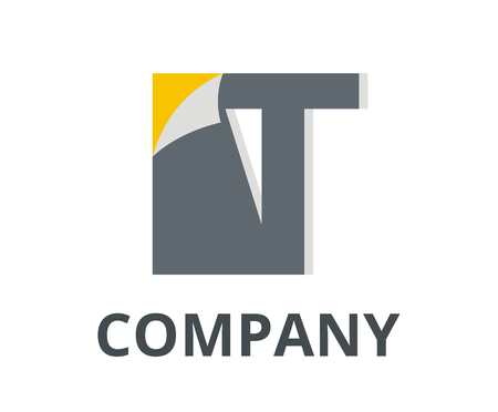 grey color abstract sticker fold paper on corner logo graphic design idea illustration with modern clean style for any professional business company with initial type letter t on itのイラスト素材