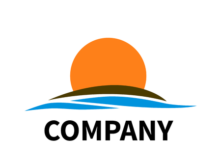 sunset logo design icon illustration for beach or tourism vacation company with wave of sea and sun on itのイラスト素材
