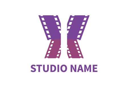 logo design of studio. icon for cinema or movie event or company base in digital technology for recording shape like flying butterflyのイラスト素材