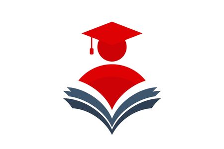 logo design of student child or people with book template in creative shape isolate vector illustration. use for any business education like school, college, university, training center.のイラスト素材