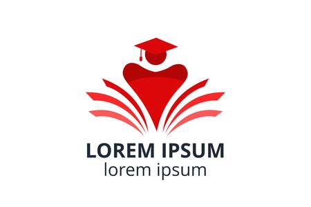 logo design of student child or people with paper template in creative shape isolate vector illustration. use for any business education like school, college, university, training center.のイラスト素材