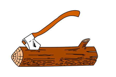 cutting down wood trees by ax. vector clip style. wood log for camp fire.のイラスト素材