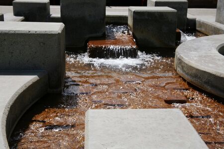 waterway with interesting architectureの写真素材